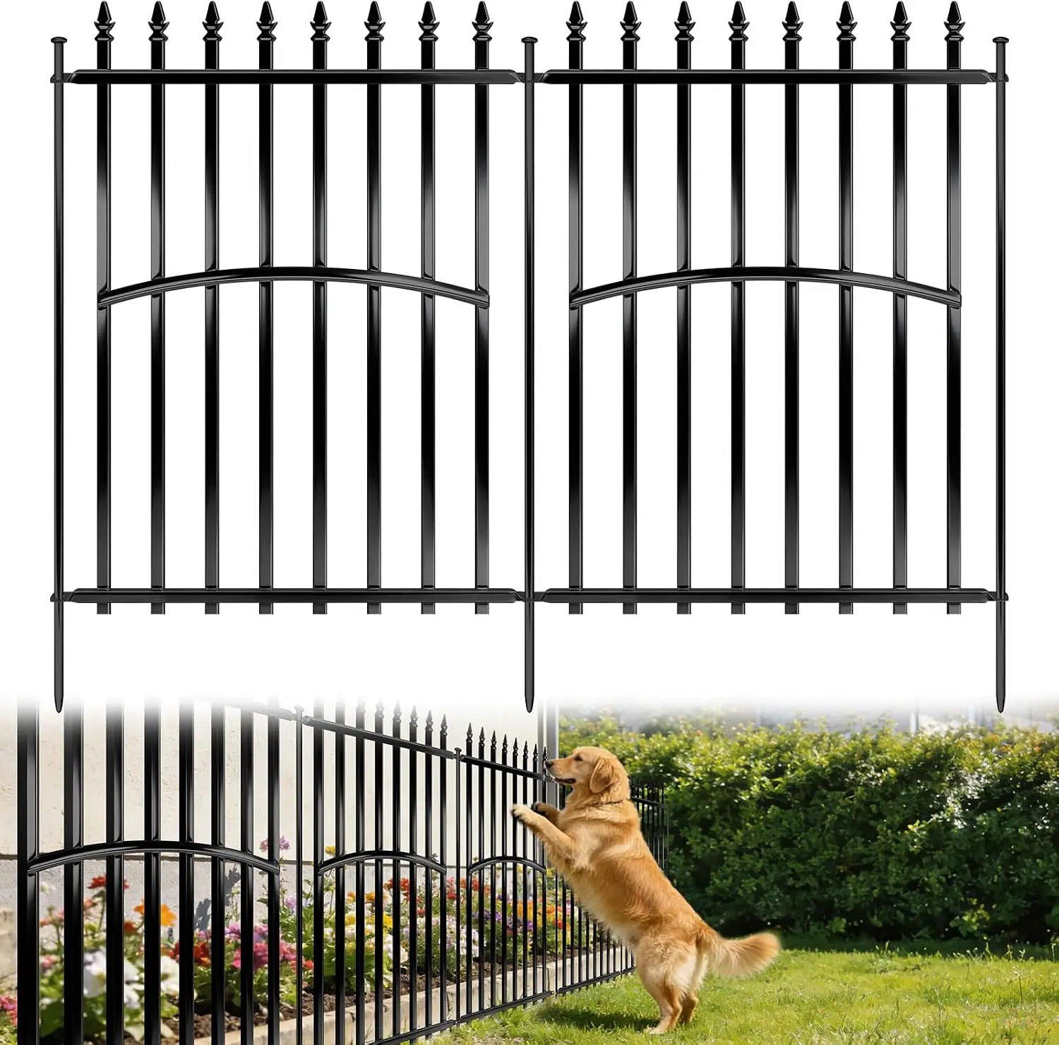 Metal Garden Fence 32in H x 27in W (10 Panels, Total Length 23ft), No Dig Animal Barrier Fence for Dogs, Heavy Duty Tube