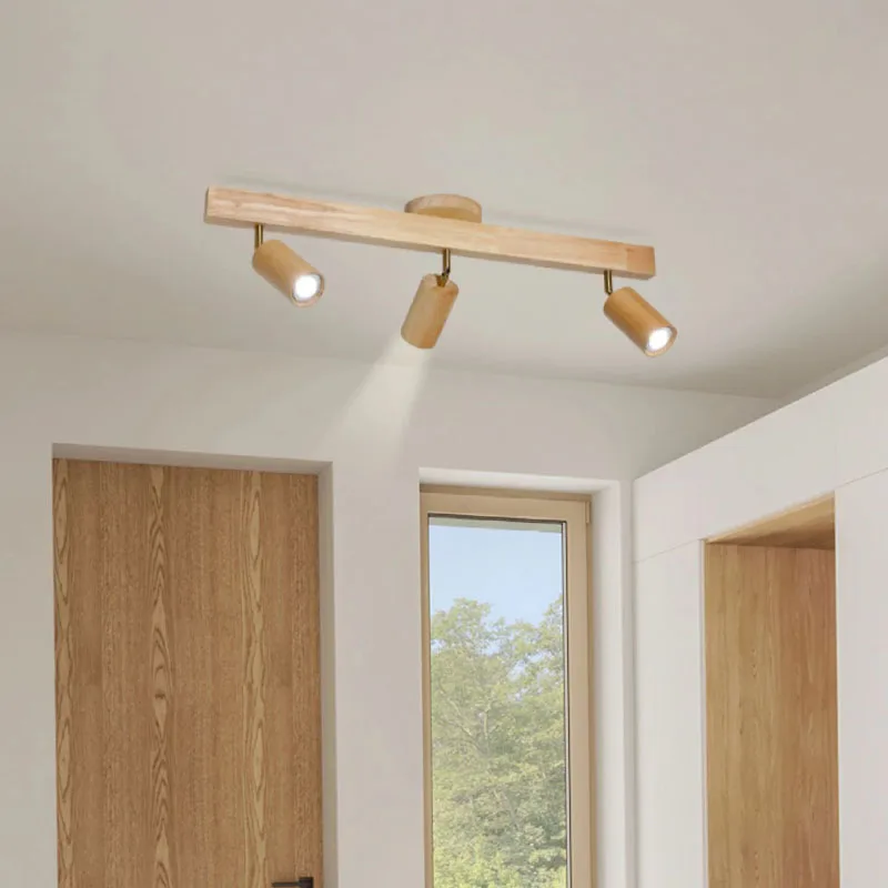 Imagem -02 - Nordic Wooden Track Led Light Spotlight de Teto Rail Track Lâmpadas Sala Quarto Luminária de Cozinha Decoração do Lustre