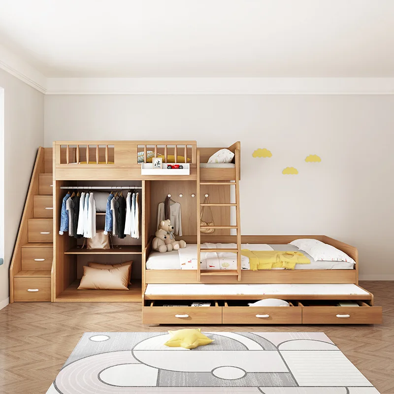 Children's high and low beds Mother and child beds Household space-saving upper and lower bunk dislocation double