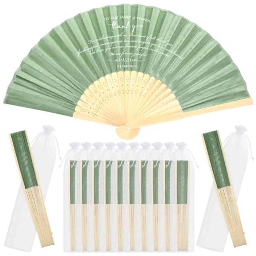 

30 Pcs Silk Fabric Folding Fans Bulk for Wedding Guests Thank You Bamboo Folded Hand Fan for Bridal Shower Decoration Favor Vin