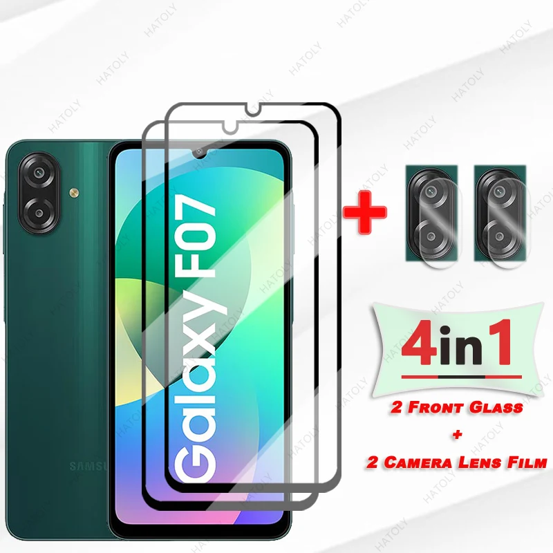 لهاتف سامسونج جالاكسي F07 واقي شاشة زجاجي لهاتف سامسونج M07 حافة سوداء طبقة رقيقة واقية عدسة الكاميرا لهاتف سامسونج A07