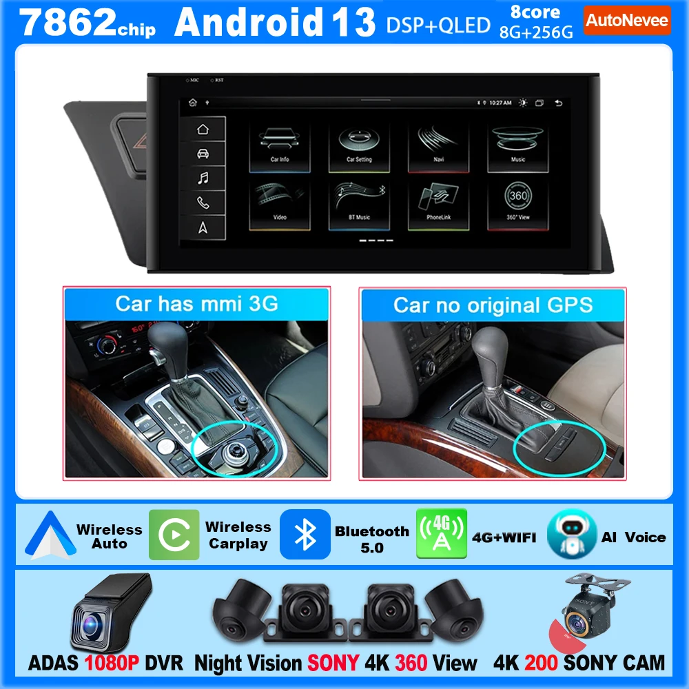 

12.3 Inch Carplay Car Radio Android For AUDI A4 B8 A5 S4 S5 A4L 2009-2016 Multimedia Player Touch Screen 4G Wifi GPS USB Display