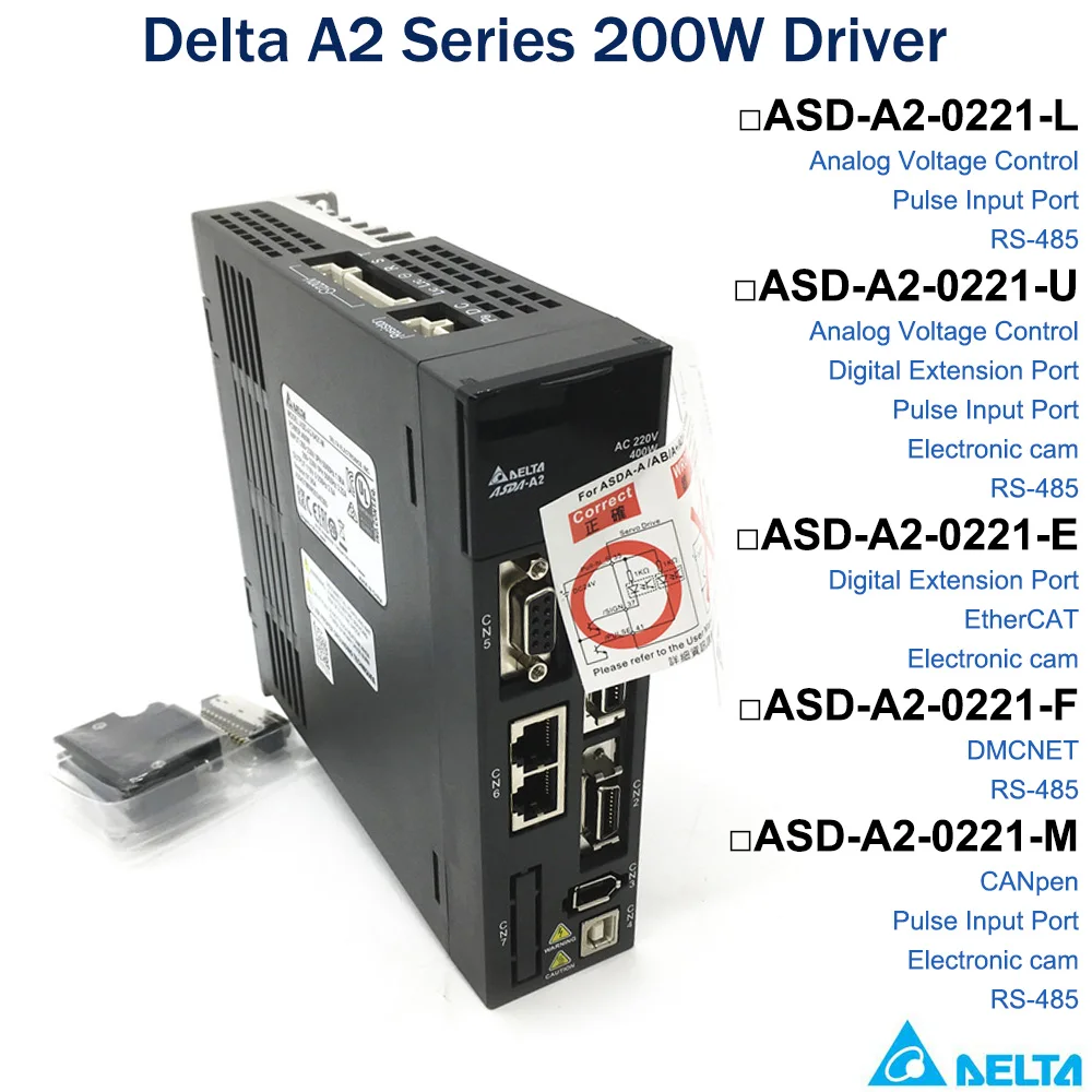 Delta A2 0.64Nm 200W AC Servo Motor Driver kit ASD-A2-0221-L/U/E/F/M ECMA-C10602RS 220V 60mm RS-485,DMCNET,CANopen,EtherCAT