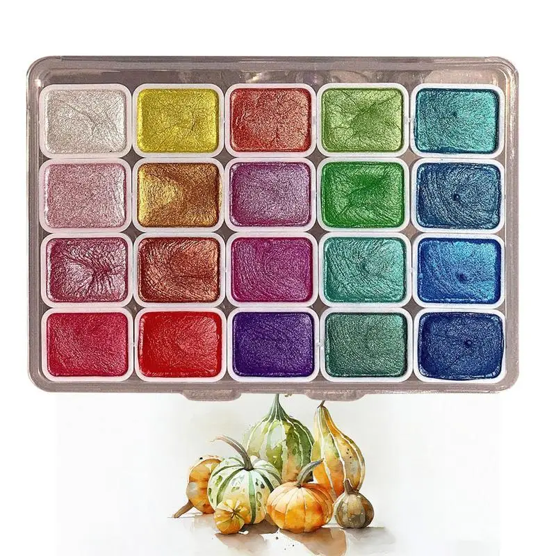 Kids Watercolor Painting Set twenty Colors Pearlescent Watercolor Paint In Portable Box Art Paints Kit For Beginners Drawing