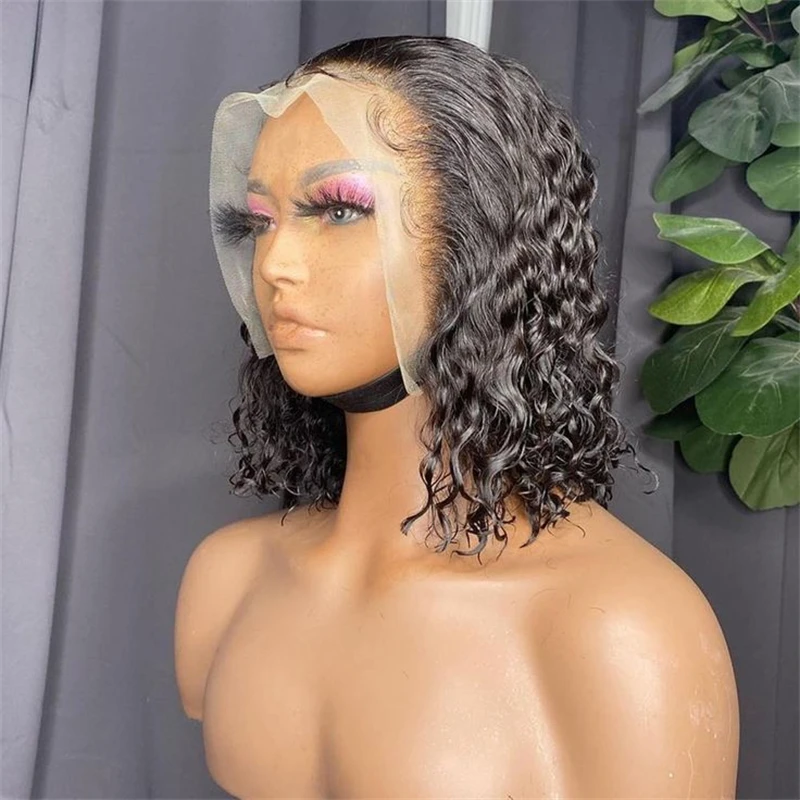 

16inch 180density Short Bob Wig Lace Frontal Wig Natural Hairline Kinky Curly Lace Front Wig For Women Preplucked With Baby Hair