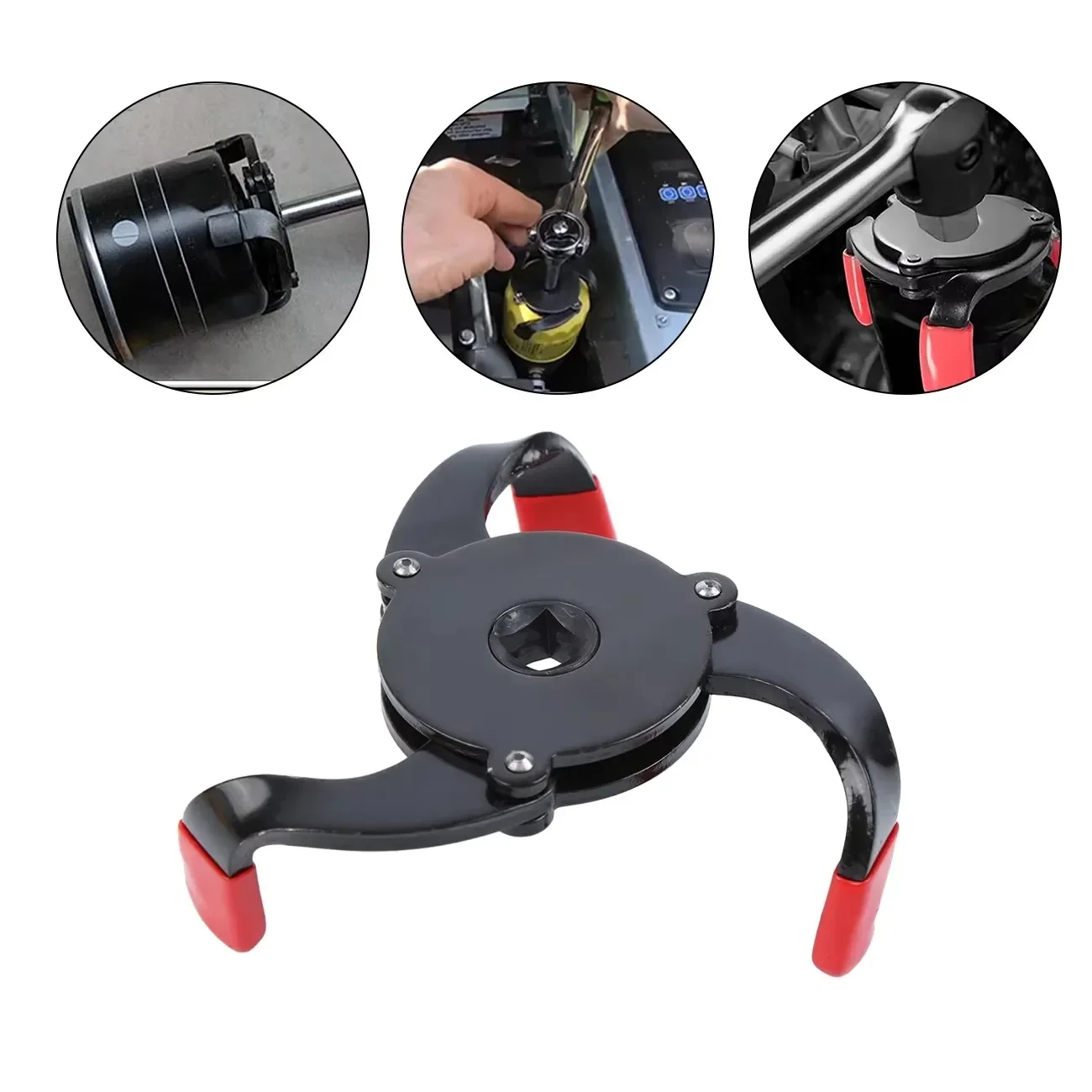 Adjustable Three Leg Oil Filter Wrench 3/8 Inch Drive Non-slip Red Rubber Tip Auto Filter Removal Repair Hand Tool Kit