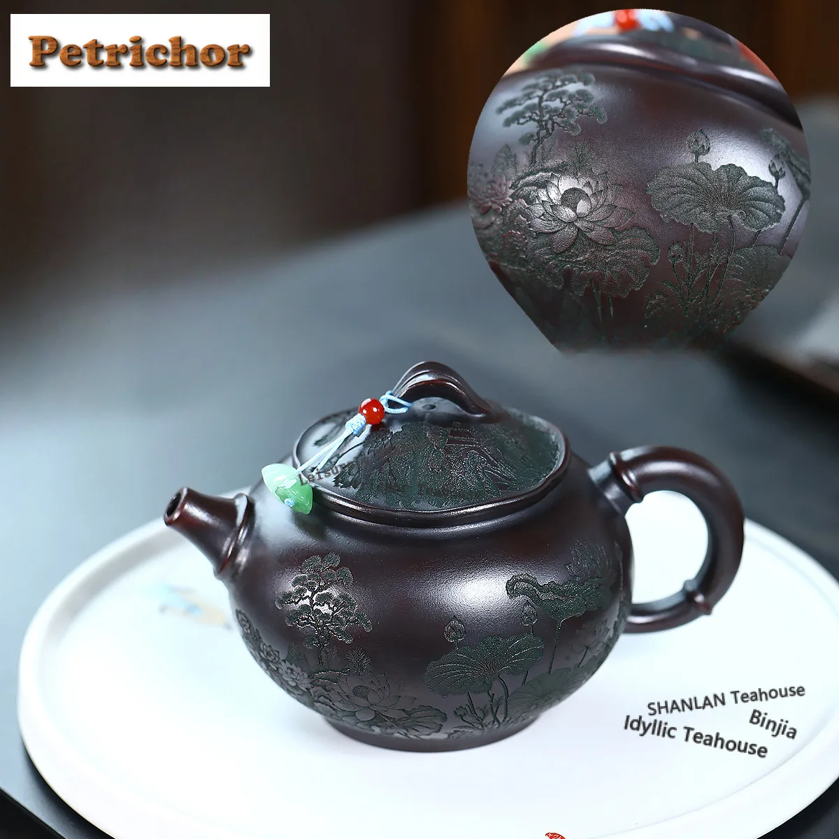

320ml Retro Yixing Purple Clay Teapots Artists Handmade Lotus Pot Raw Ore Antique Brass Mud Tea Brewing Kettle Zisha Tea Set
