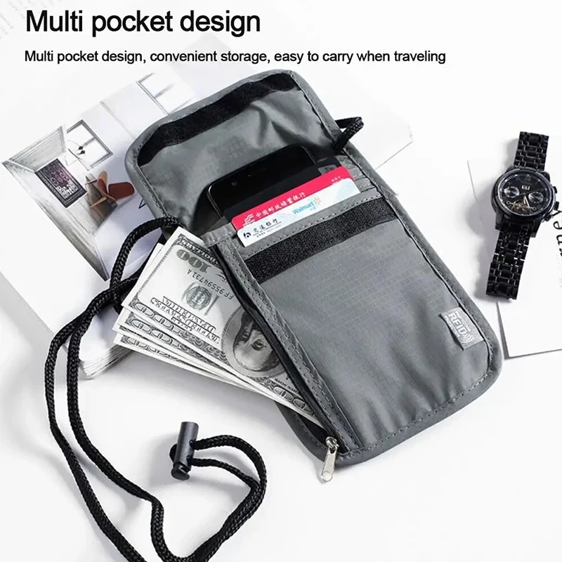 Waterproof RFID Nylon Storage Bag Travel Document Card Passport Bag Neck Wallet Money Document Card Passport Pouch