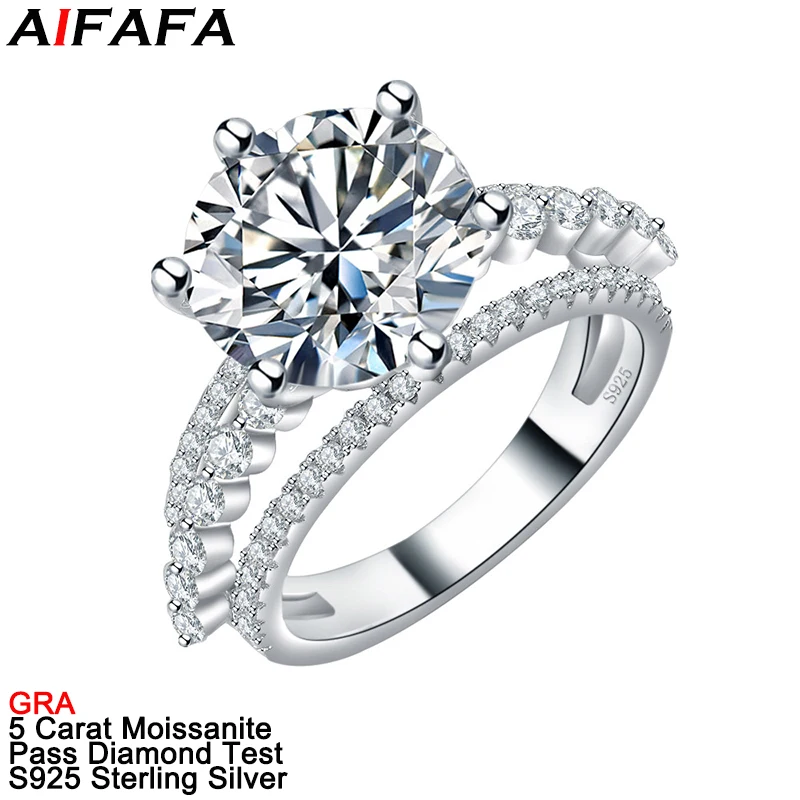 

925 Sterling Silver 5 Carat White Green Moissanite Women Rings Sparkle Moissanita Crown Ring Fine Jewelry Pass Diamond Test GRA