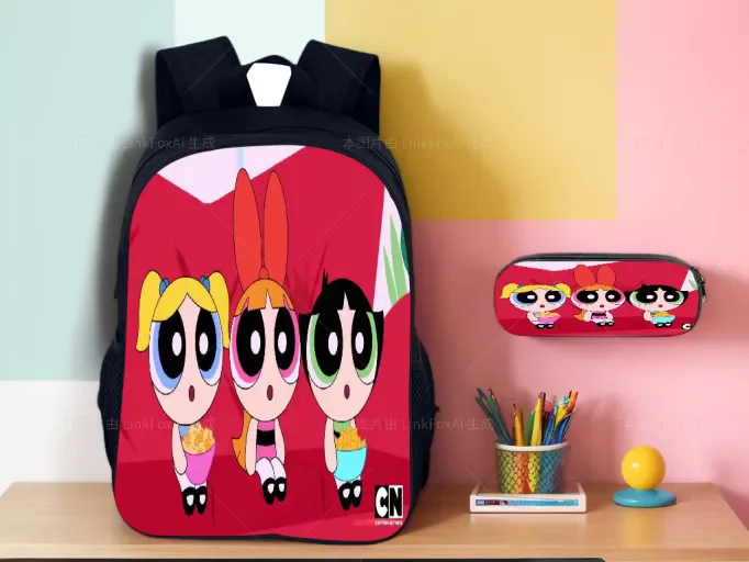 

Student Classic School Book Bag,The Powerpuff Girls Large Capacity Waterproof Backpack with Pencil Box 2 in 1 Set