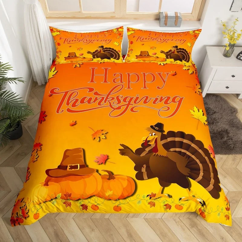 

Thanksgiving Day Decorative Bedding Set 3-piece, suitable for girls and boys, children's room decoration, Türkiye autumn pumpkin
