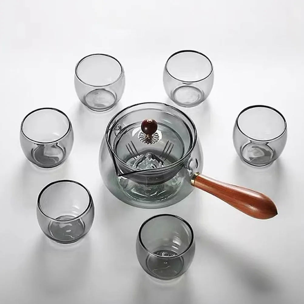 

Side Handle Glass Tea Kettle Retro Strainer Teapot Wood Material Infuser Pitcher Suitable Home Office Party Travel