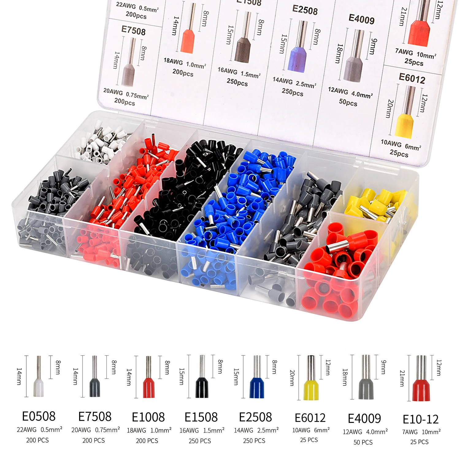 1200PCS Wire Ferrules Terminals Kit Insulated Cord End Bootlace Ferrule 0.5-10mm² AWG 22-7 Electrical Crimp Connectors Set