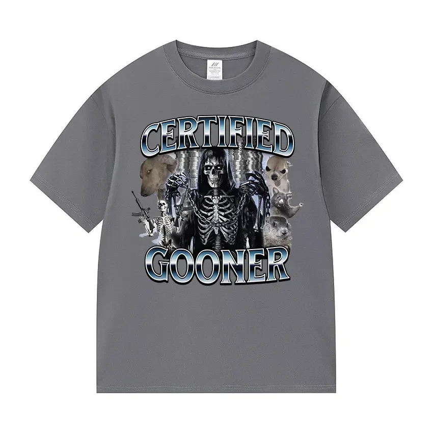 مضحك معتمد Gooner صراخ بوسوم ميمي تي شيرت الرجال خمر موضة تي شيرتات قصيرة الاكمام س الرقبة للجنسين القطن تي شيرت