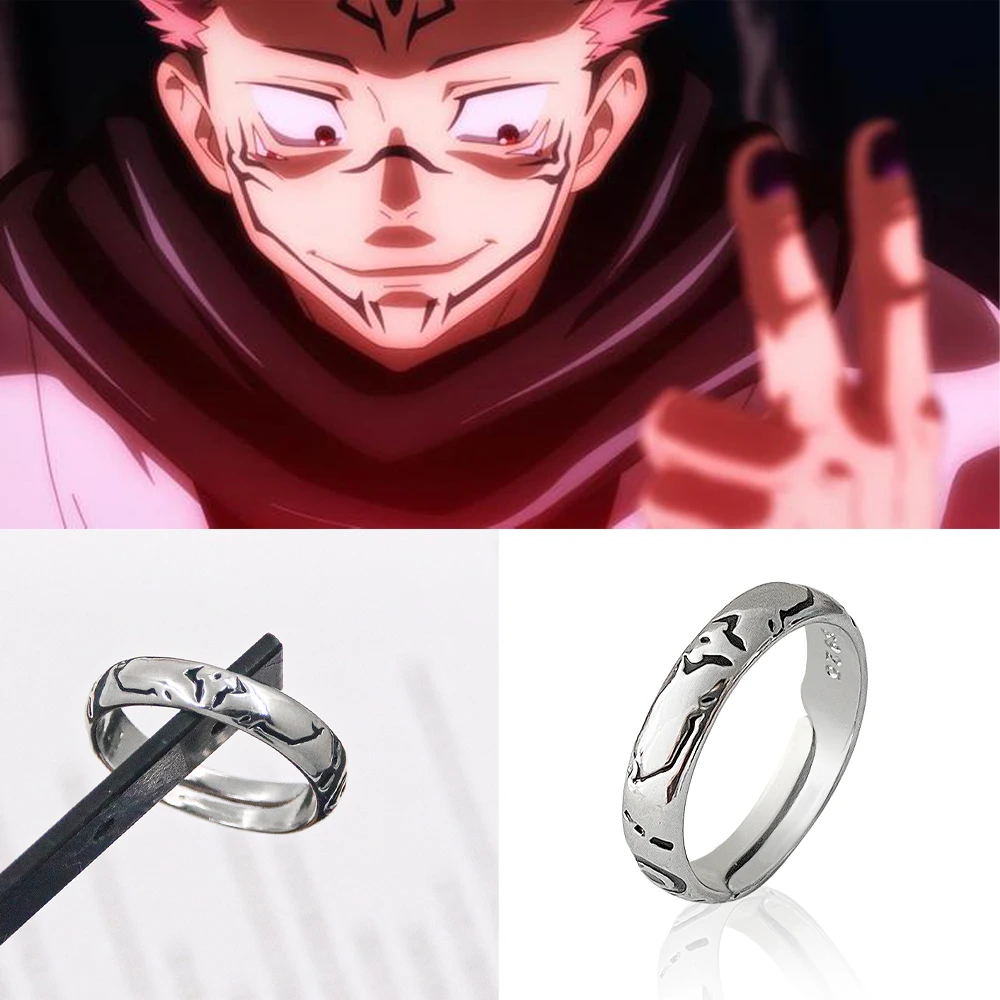 Anime Jujutsu Kaisen Ring Ryomen Sukuna Itadori Yuji Cosplay Prop Metal Opening Adjustable Rings Unisex Jewelry Gift Accessories