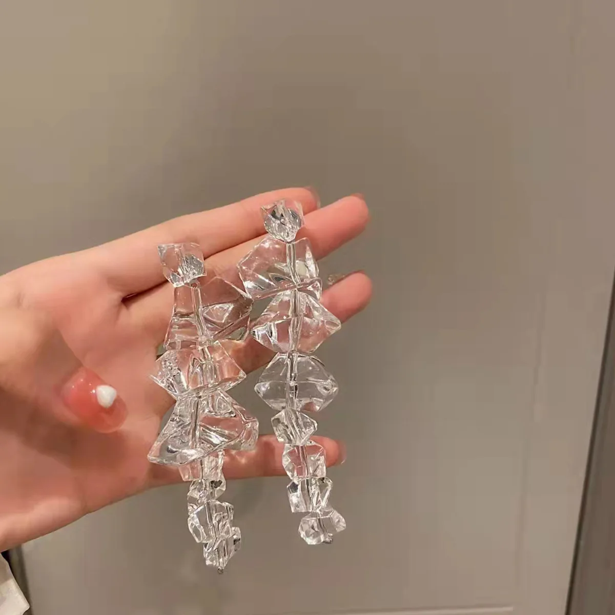 exaggerate irregular ice earrings asymmetrical transparent resin long Earring silver needle earrings image 4