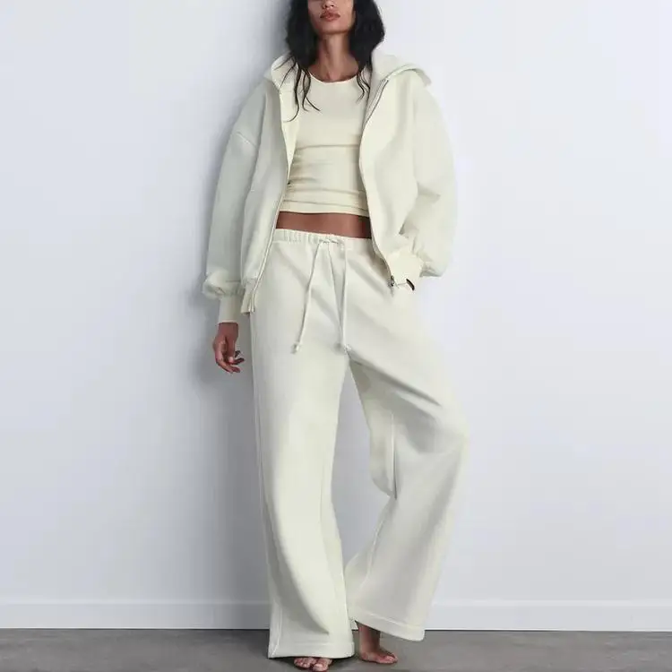 ربيع جديد المرأة عالية الخصر المخملية مستقيم الساق السراويل سستة مزين فضفاض البلوز مجموعة ملابس رياضية غير رسمية