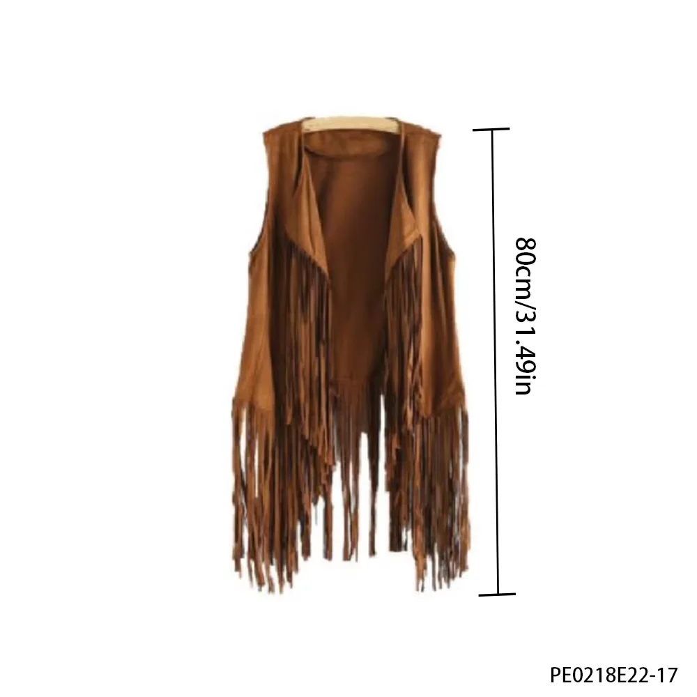 PESENAR Gilet en jean marron à franges, classique vintage, créant un article à la mode de style occidental