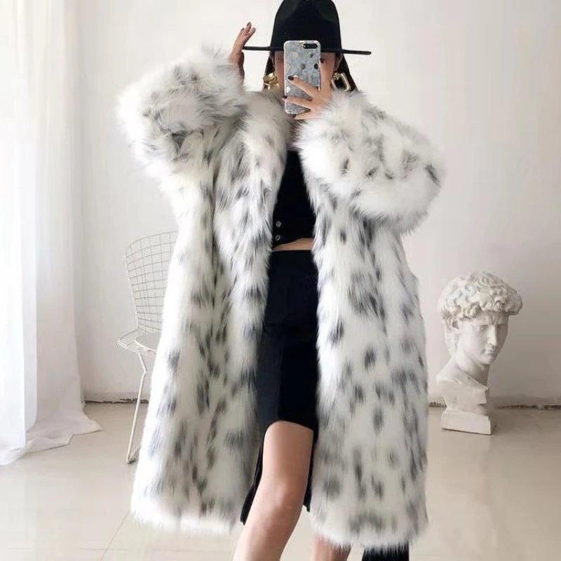 Leopard Printed Faux Fur Coats Long Women Lapel Fashion Casual Comfortable Jackets Autumn Winter Personality Lady Autumn Winter