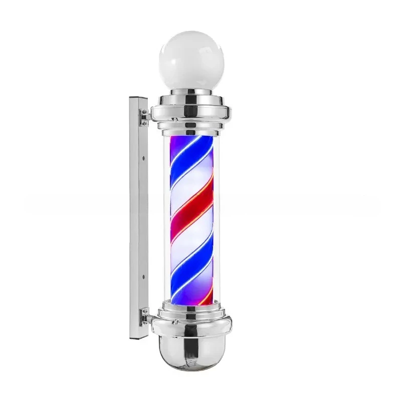 Electroplated Silver Round Bubble Barber Pole Light Waterproof Outdoor LED Hair Signage Classic Rotating Shop Decorate