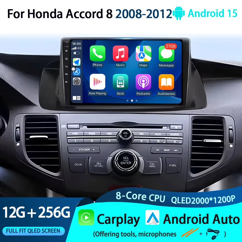

9'' Car Radio Multimedia Player Navigation GPS For Honda Accord 8 2008-2012 Android Auto Wireless Carplay 4G BT
