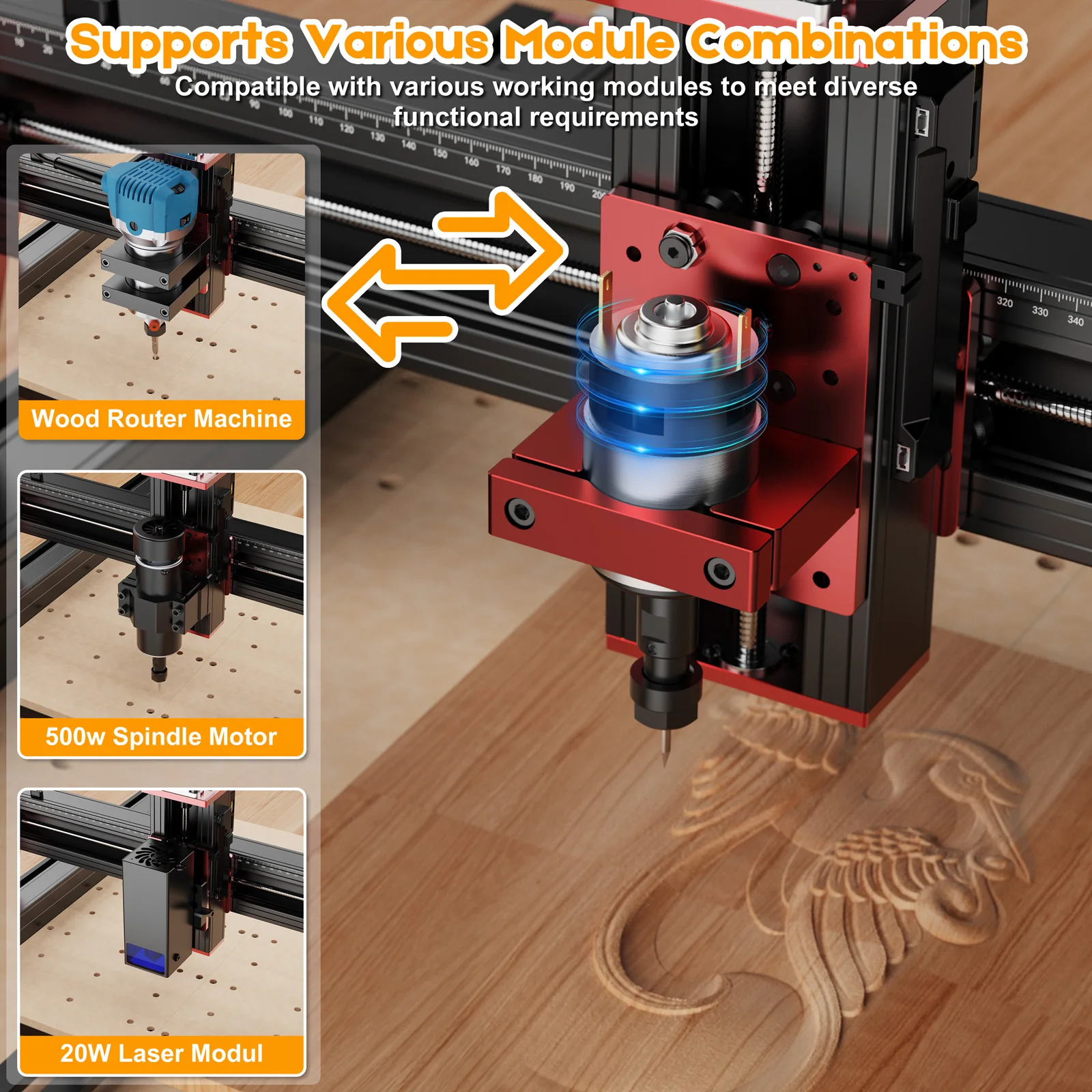 Imagem -04 - Twotrees Ttc450pro Máquina Cnc Máquina de Corte de Metal de Eixos Controle Grbl 460x460x80 mm para Máquina Roteadora Cnc e Gravação a Laser Corte de Madeira Acrílico Couro Plástico