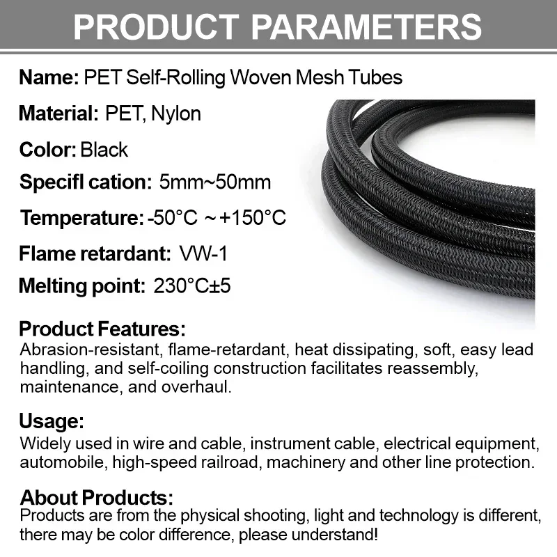 2/5M Split-Kabelschlauch 5mm ~ 50mm PET Geflochtener Isolierter Selbstschließender Schlauch USB-Kabelummantelung Stromkabel-Organizer Leitungsschutz – Detail 1