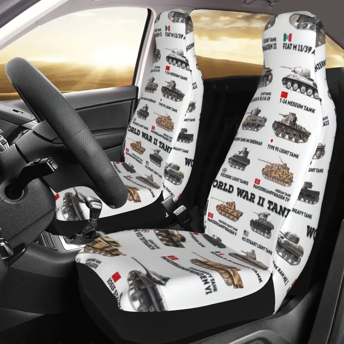 World War II Tanks Car Seat Cover Custom Printing Universal Front Protector Accessories Cushion Set