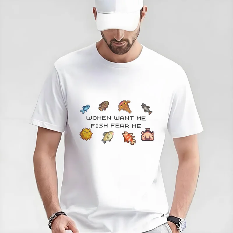 

Stardew Valley Anime Gift t shirt Cartoon Video game Retro pixel Graphic Tee Fishing Joke Funny Y2K clothes Large size Tops