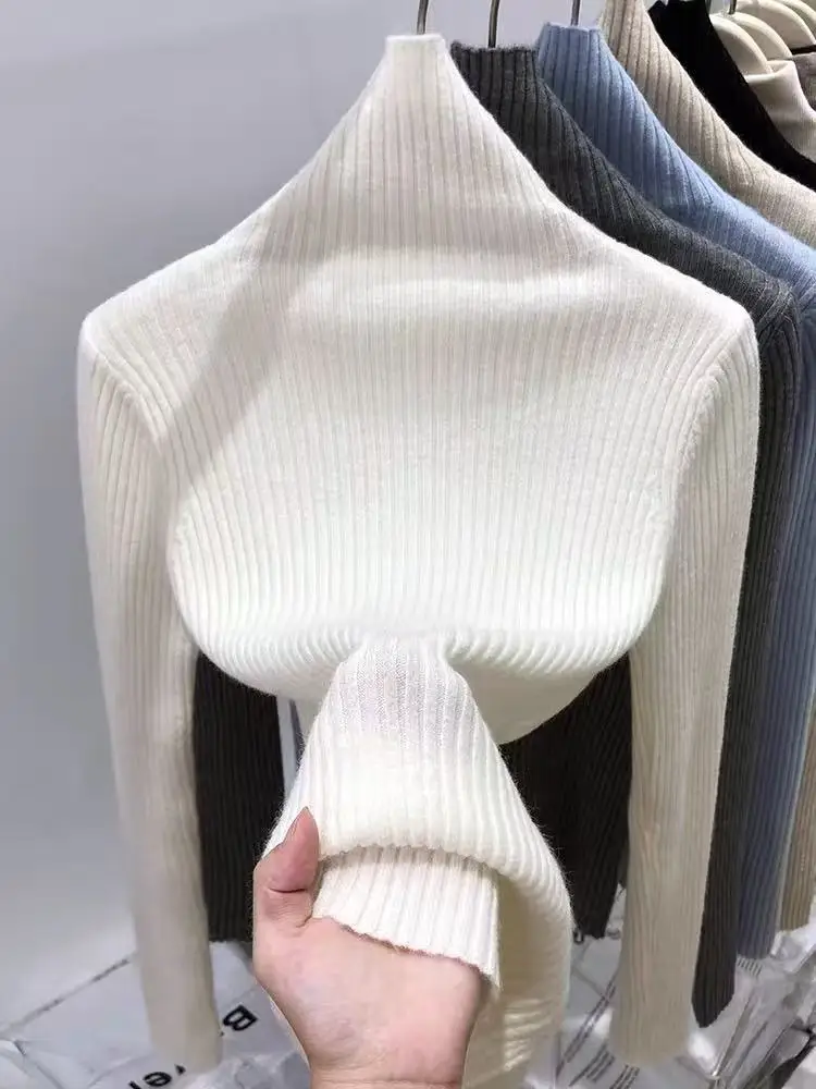ay Knitted High Collar Sweater Women's Faionable Base Layer irt for Autumn Winter Matching with Coat Sweet Sle Slim F...