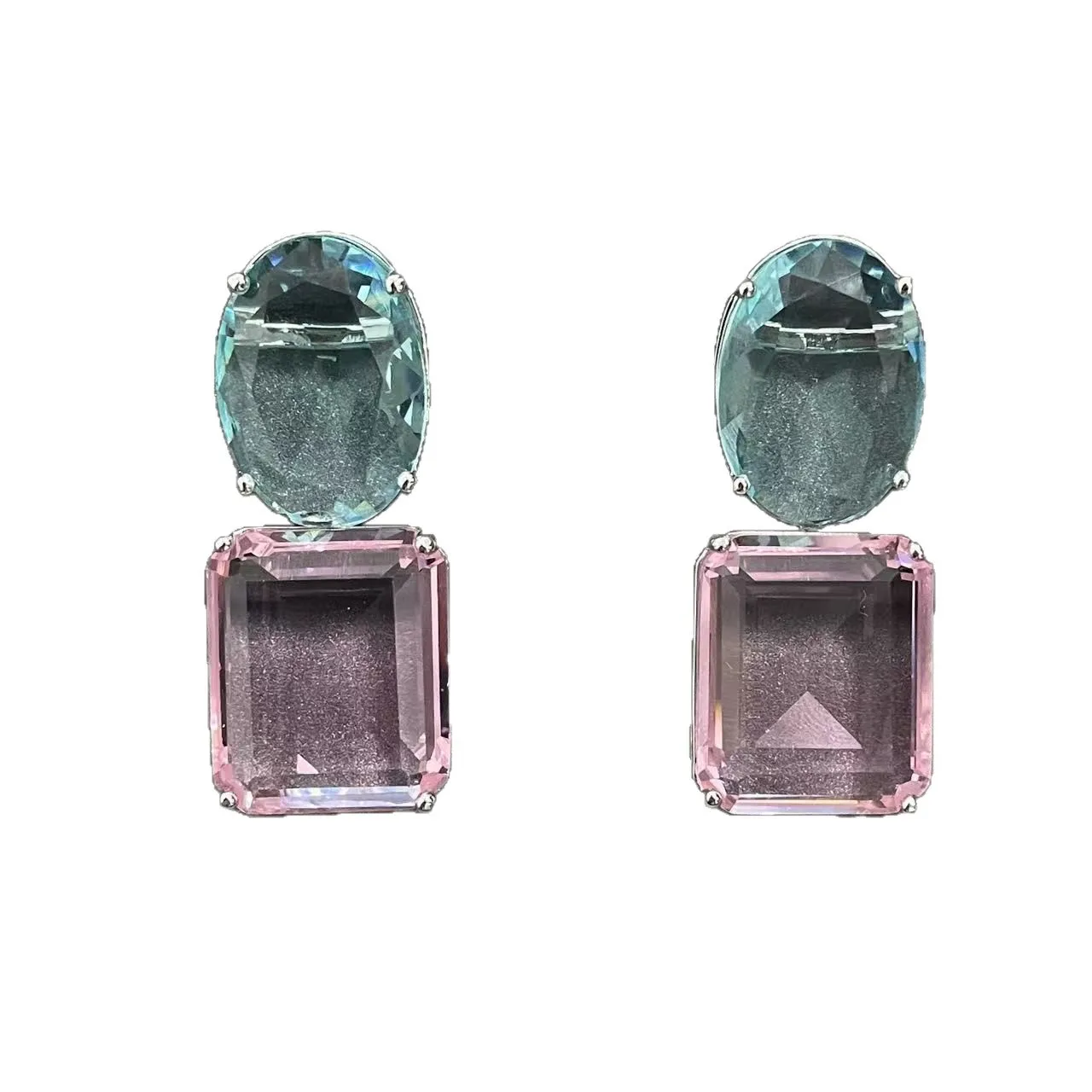 Fashion Light Luxury Geometric Spliced Square Oval Gem Cubic Zircon Earrings Elegant Women Banquet Delicate Party Jewelry Gift
