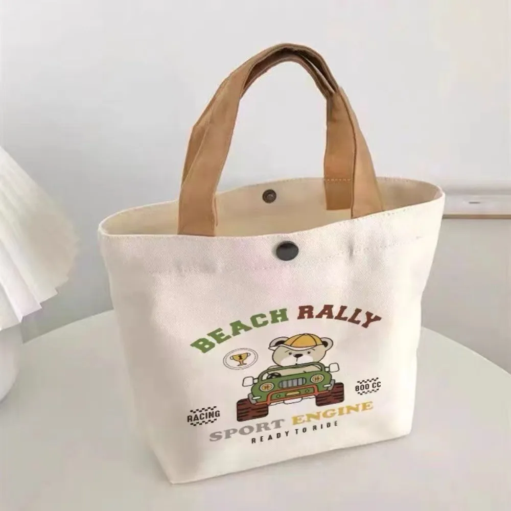 Women Tote Small Canvas Food Bag Japanese Peach Lunch Bag Korean Mini Handbags Lunch Box Cloth Picnic Travel Ben to Storage Bags