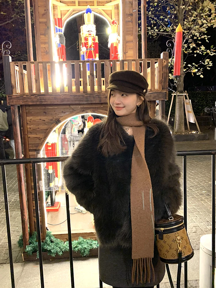 

77Store Winter 2025 Женское пальто Thiened ort Fur Jaet из натуральной кожи и меха V-Ne Long Sve Commute Sle Coat