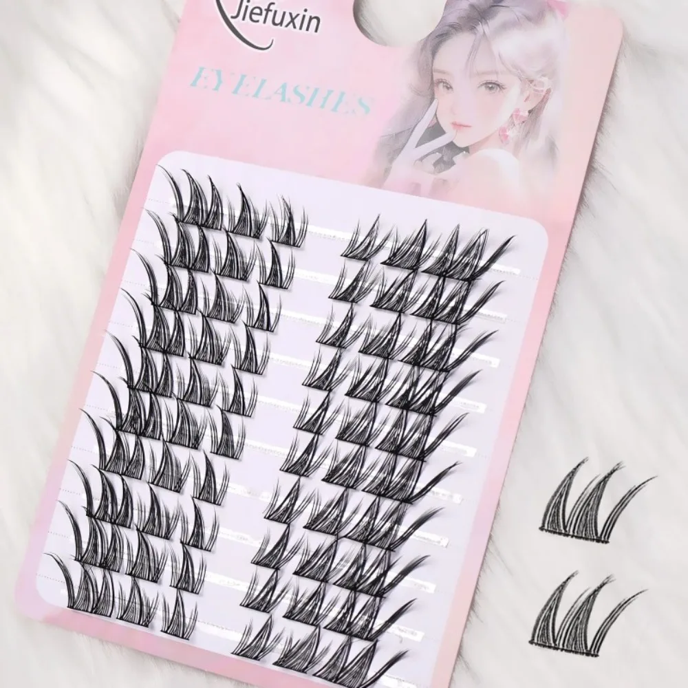Easy Self-Graft Fox Cat Eye Individual Cluster Lashes Mixed Length Natural Comic Fake Eyelashes For Makeup Newbies