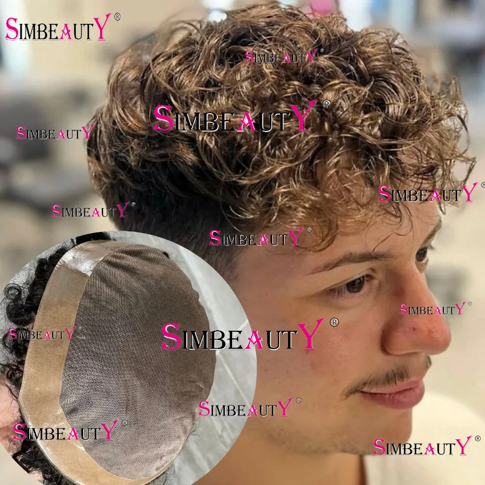 25mm Curly Breathable Mesh Super Durable Mono Lace with Pu Around Human Hair Fashion Toupee Replacement System Prosthesi For Men