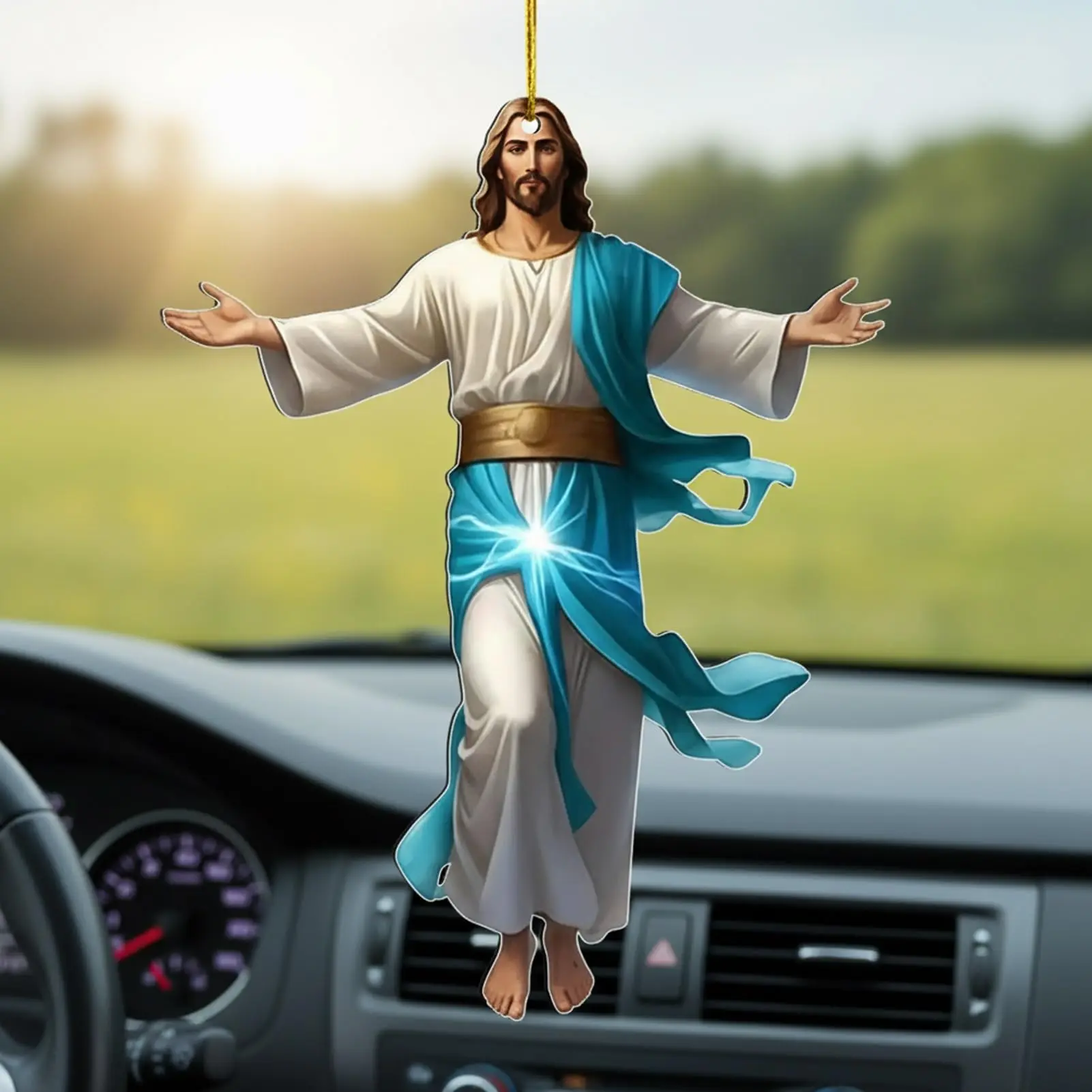Christian Auto Decoration Easy To Install Religious Car Pendant Acrylic Flat Ornament 2d Jesus Car Hanging Decor For Rearview
