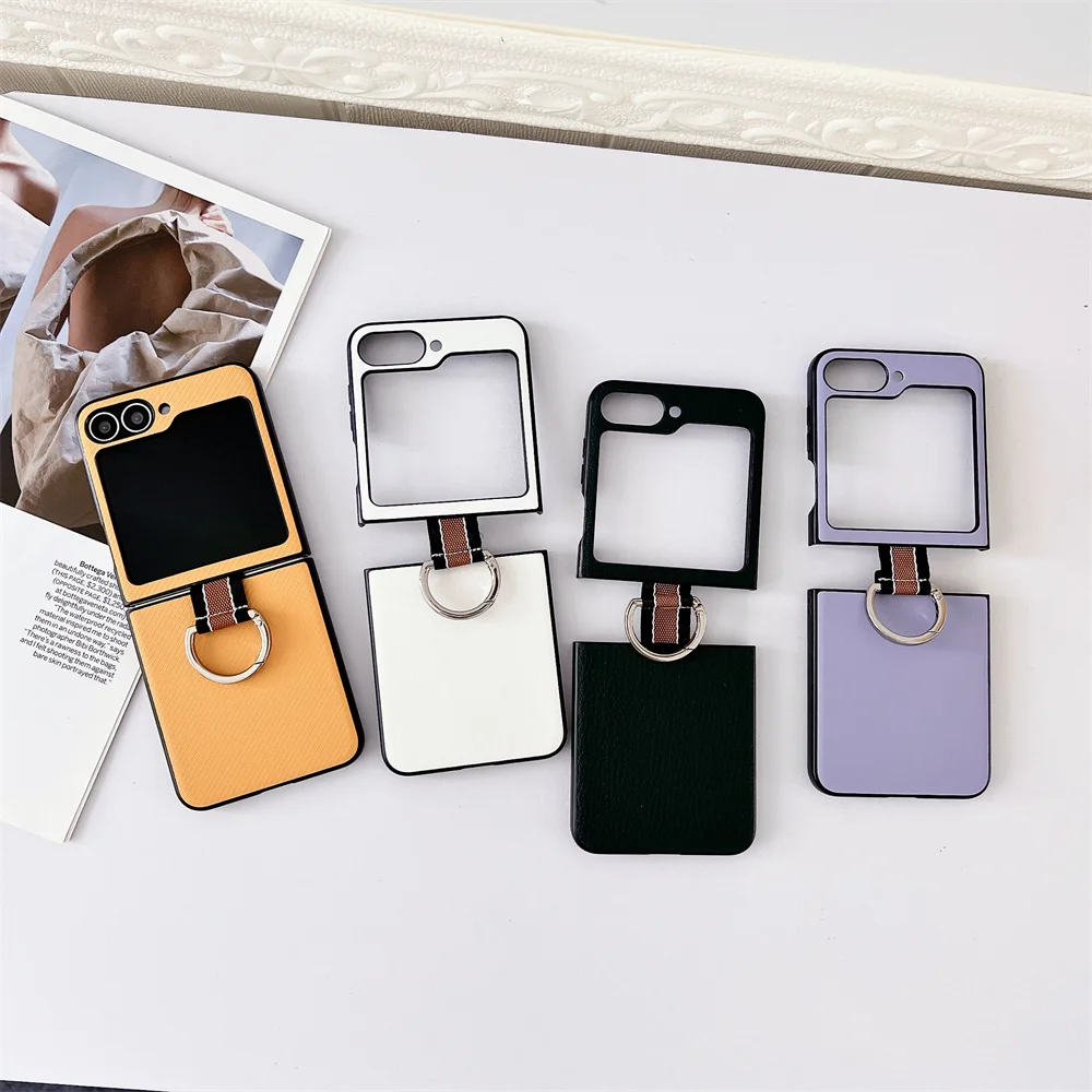 Ultradunne Ringhouder Luxe Flip 6 5 Case Pu Leer Slim Voor Samsung Galaxy Z Flip 5 6 4 3 Flip3 Flip6 Flip5 Telefoonhoes