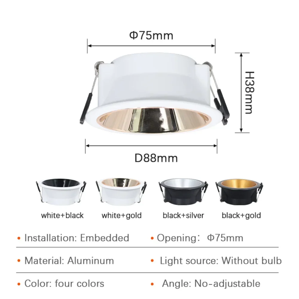 Mr16/Gu10lamp Dophouder Basis Randloze Spot Verlichtingsarmatuur Ronde Inbouw Plafond Mount Downlight Frame Beugel Led