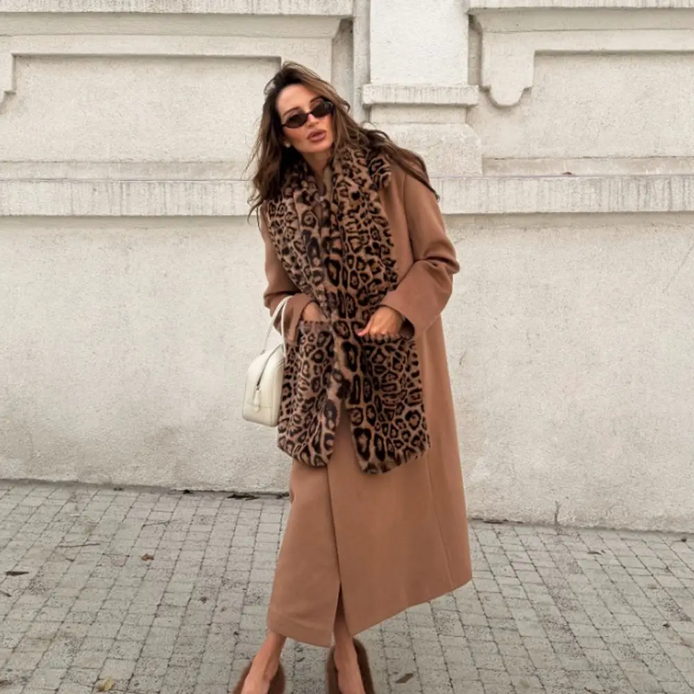 High Quality Extra Long Faux Fur Scarf Faux Fur Winter Neck Warmer Warm Practical Pockets Leopard Print Scarf