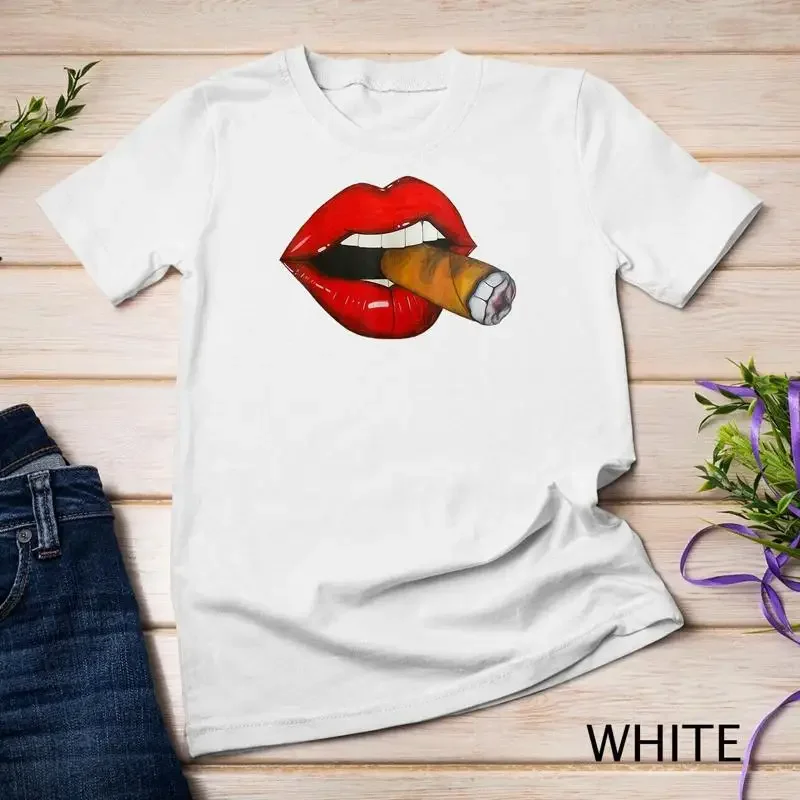 Sexy Women Smoke Cuban Cigar Lit Red Lips Smoking Cigar T Shirt Unisex T shirt