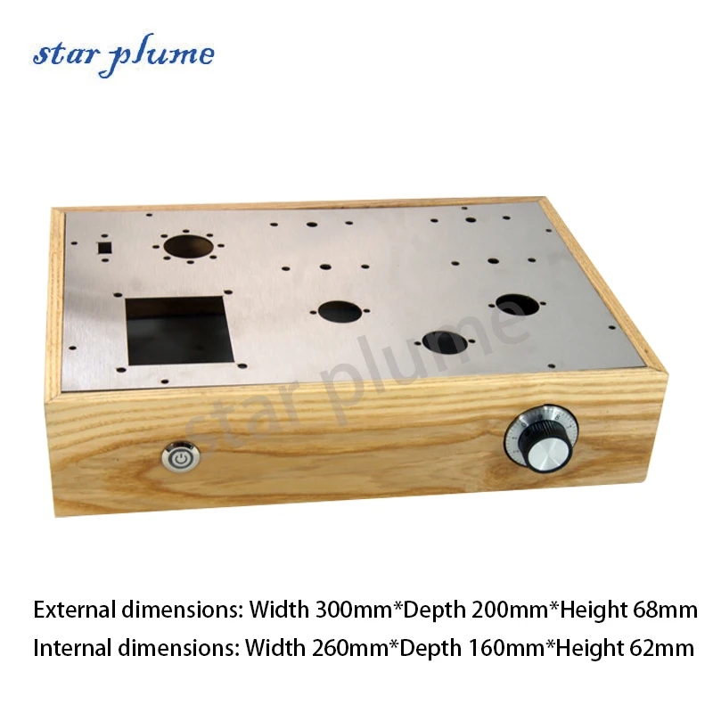 300*200*68mm Ash Wood Frame Aluminum Amplifier Case Solid Wood Box 12AX7/6P14/5Z4P Vacuum Tube Amplifier Chassis Shell DIY Box