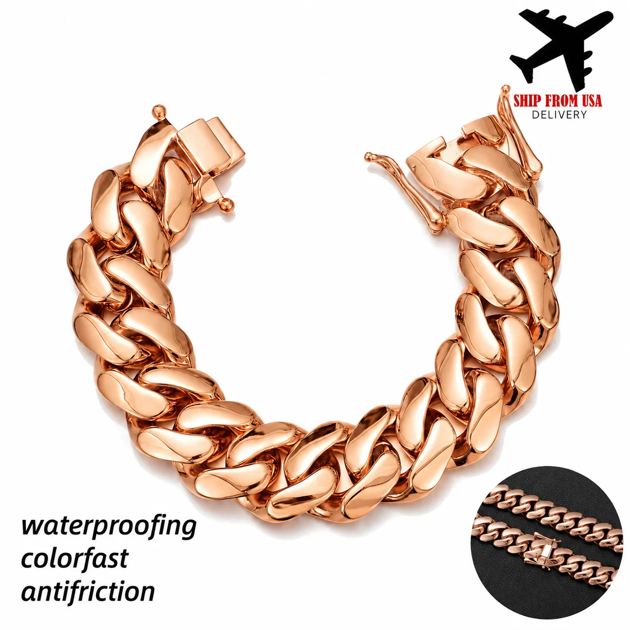18-22mm Rose Gold Plated Miami Cuban Link Bracelet for Men, Heavy Stainless Steel Curb Chain Jewelry with Classic Clasp, Hip Hop Streetwear Rapper Style Bracelet, Bold Fashion Accessory for Party, Daily Wear