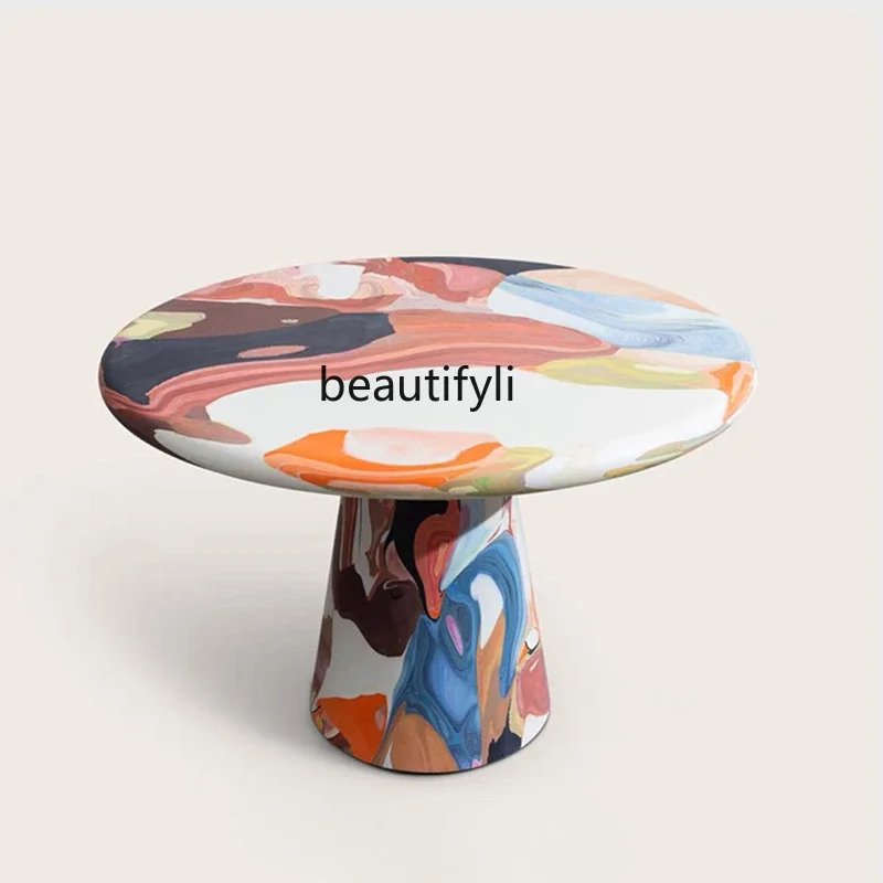 

High-End Fiberglass Creative Color Painted Dining Table Living Room Handmade Art Design Personality Side Table Coffee Table