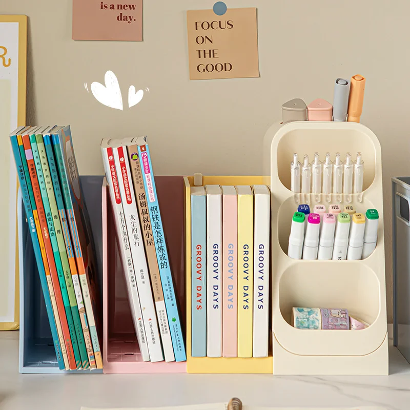 Adjustable Expandable Bookshelf Multi Compartment Pen Holder Colored Book Holder Desktop Bookshelf Student Stationery Storage