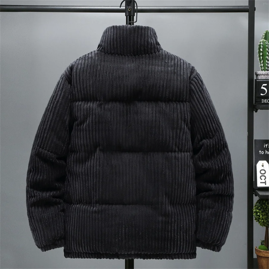 2026 New Men\'s Corduroy Parkas Thick Warm Cotton Padded Jackets Casual Stand Collar Solid Zipper Coats Man Winter Warm Outerwear