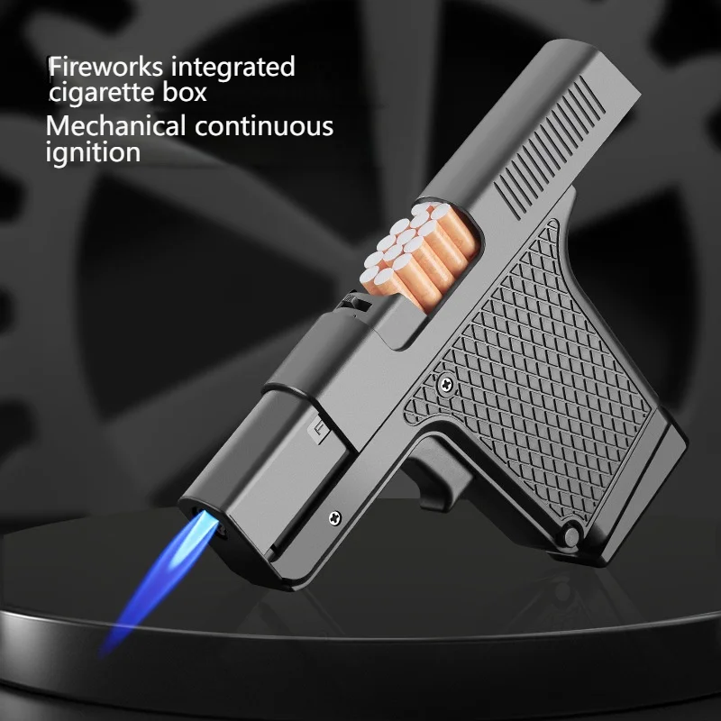 Clip Gun Type Windproof Lighter with Cigarette Case & Adjustable Jet Flame - Multifunctional Pistol Lighter for Men(No Butane)