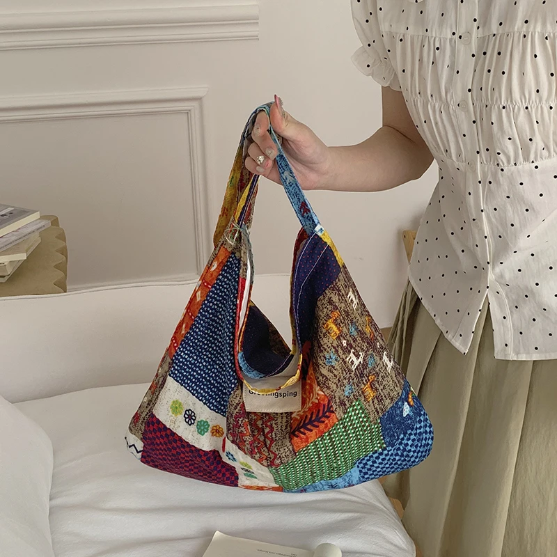 Floral Leopard Print Canvas Tote Bag Women Large Triangle Shoulder Bag Casual Vintage Pattern Handbag Daily Shopping Bag