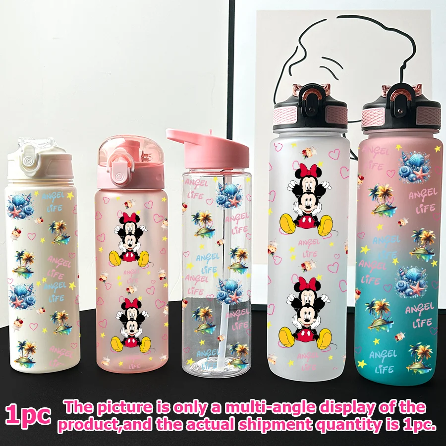 

1 шт., мультипластиковая бутылка для воды Disney с Микки Маусом, принтом Минни, 23-32 унции, портативная спортивная чашка для воды, подарок на день рождения