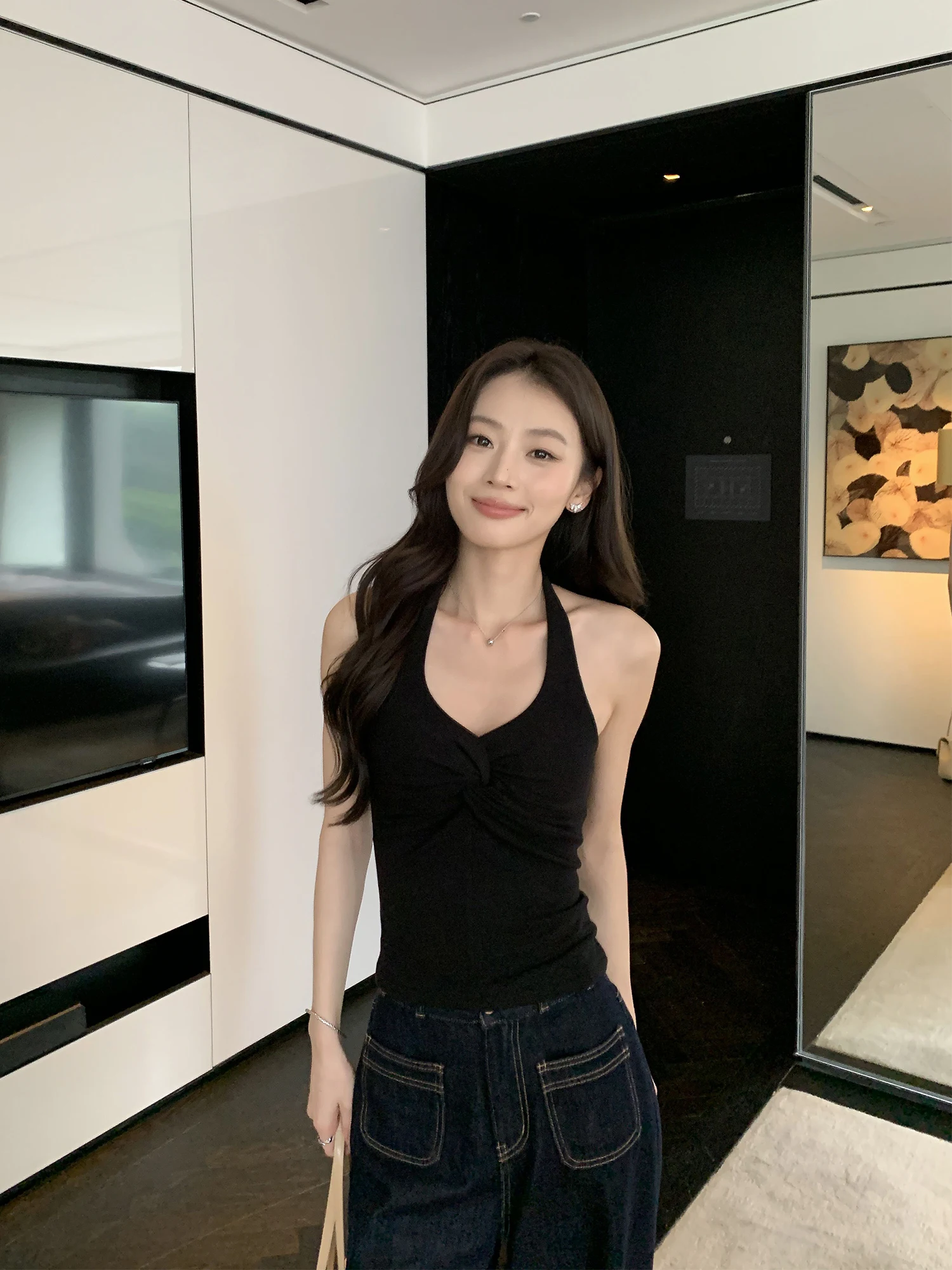 

Женский облегающий топ Pusumede Pure Desire Design с завязками на шее, открытой спиной и U-образным вырезом, летняя модная майка