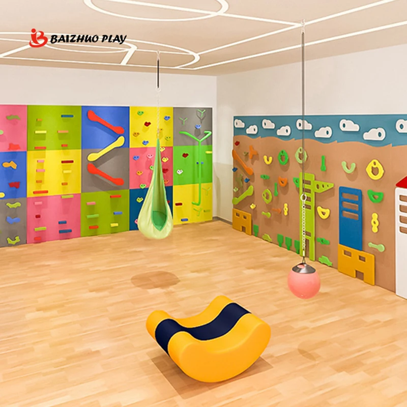 Wooden Construction Grasping Frame Children Indoor Climbing Wall  Family Room Rock Amusement Park Physical Training Equipments